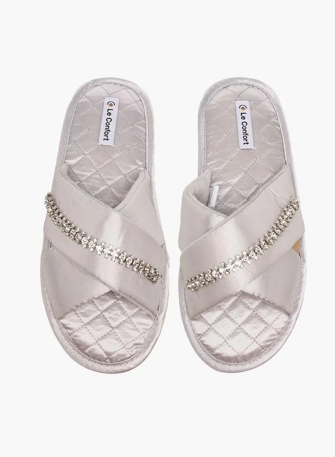 Le Confort Women Satin Stone Embellished Bedroom Slides